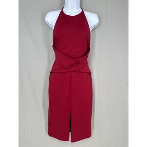 Lulus Dress Womens Small Red Midi Party Stretch Sleeveless High Neck Open Back